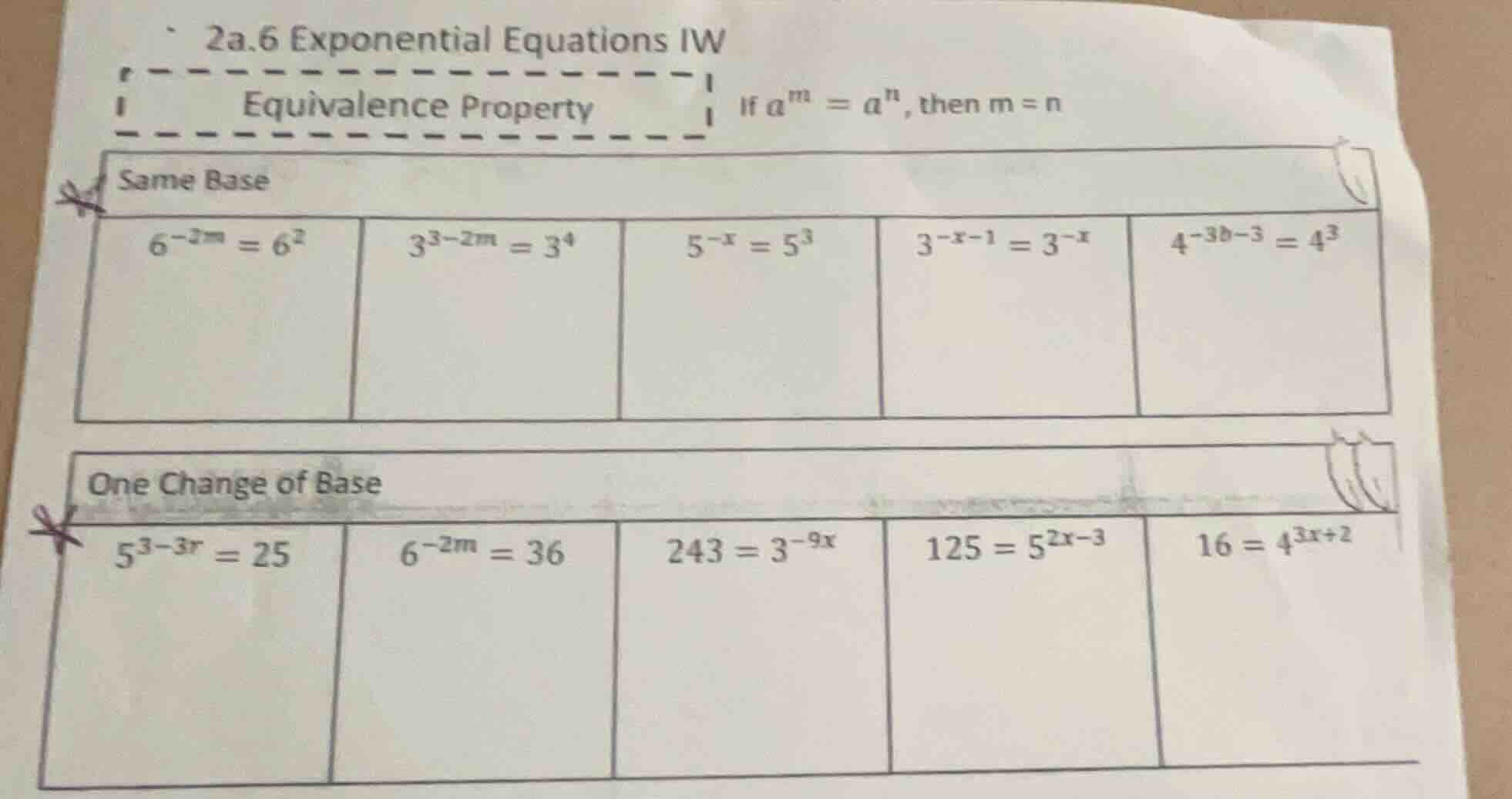 2a.6 exponential equations iw equivalence property if $a^m = a^n$, then…