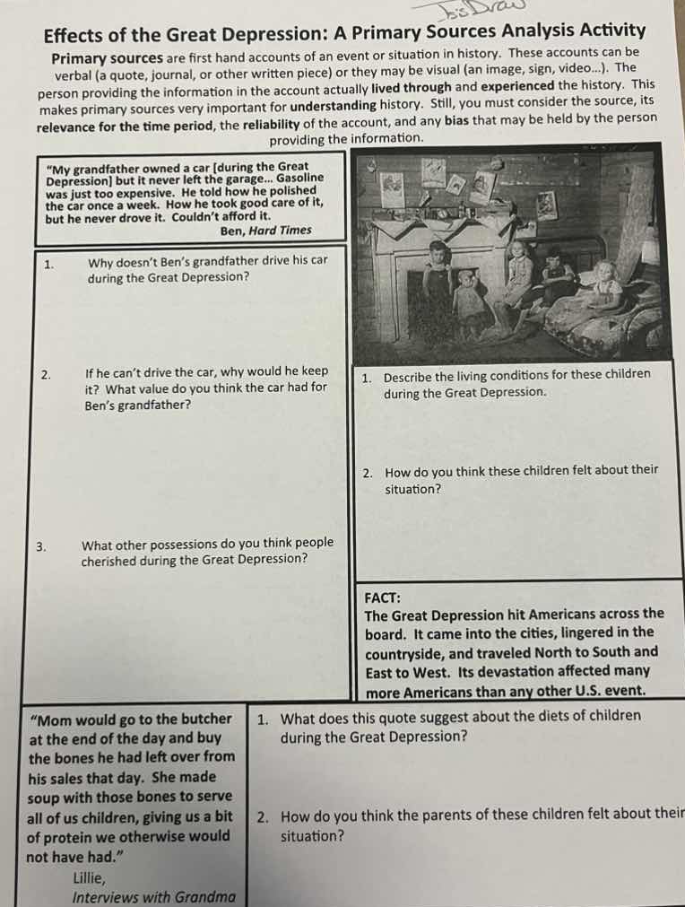 effects of the great depression: a primary sources analysis activity pr…