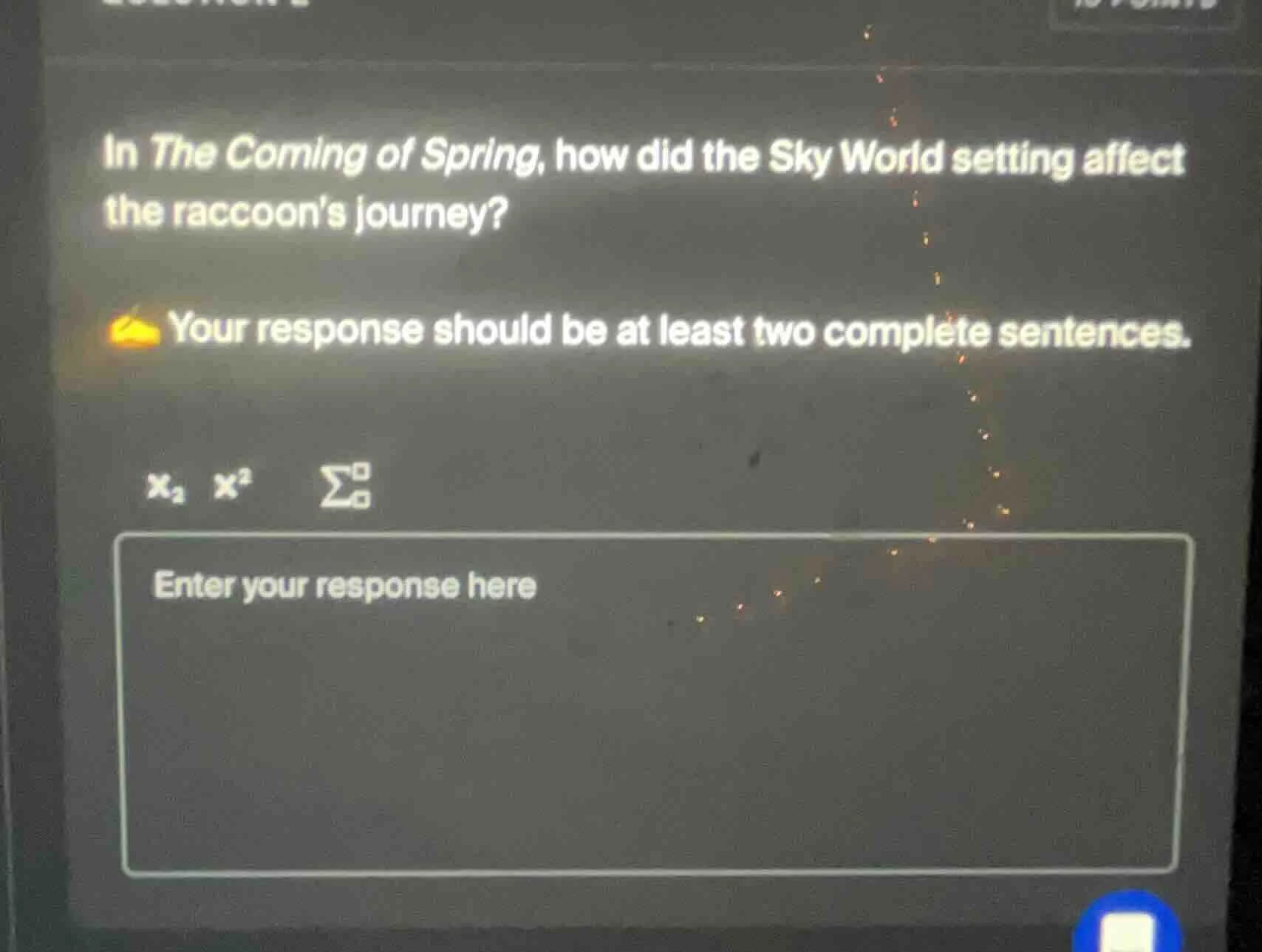 in the coming of spring, how did the sky world setting affect the racco…