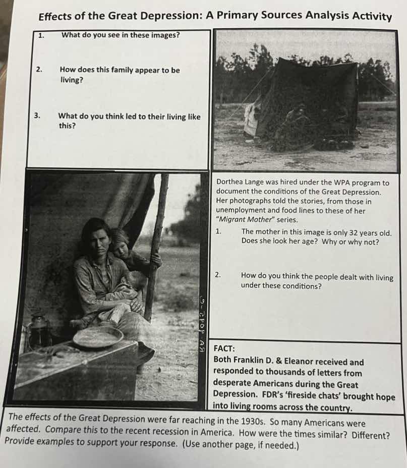 effects of the great depression: a primary sources analysis activity 1.…