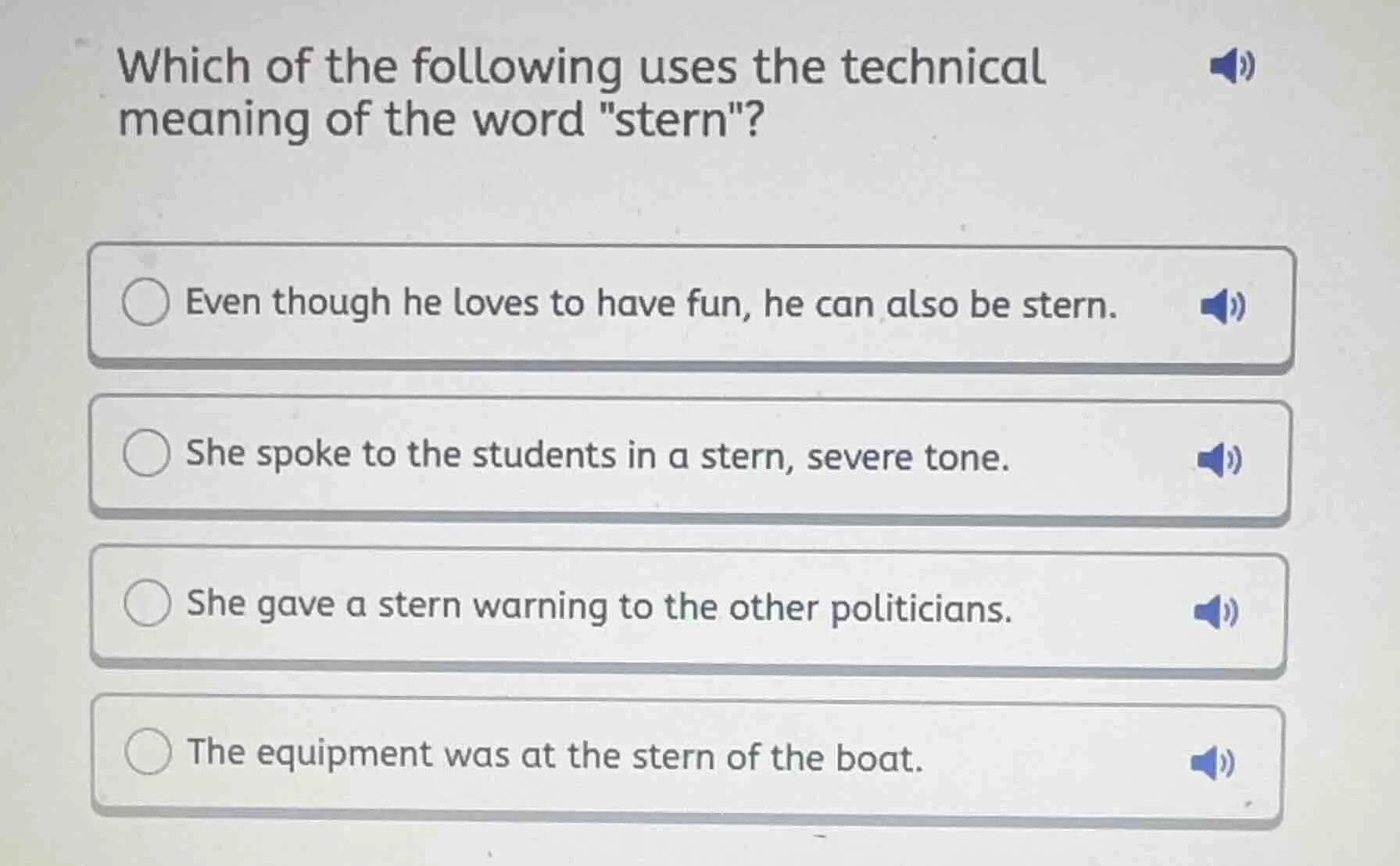 which of the following uses the technical meaning of the word \stern\? …