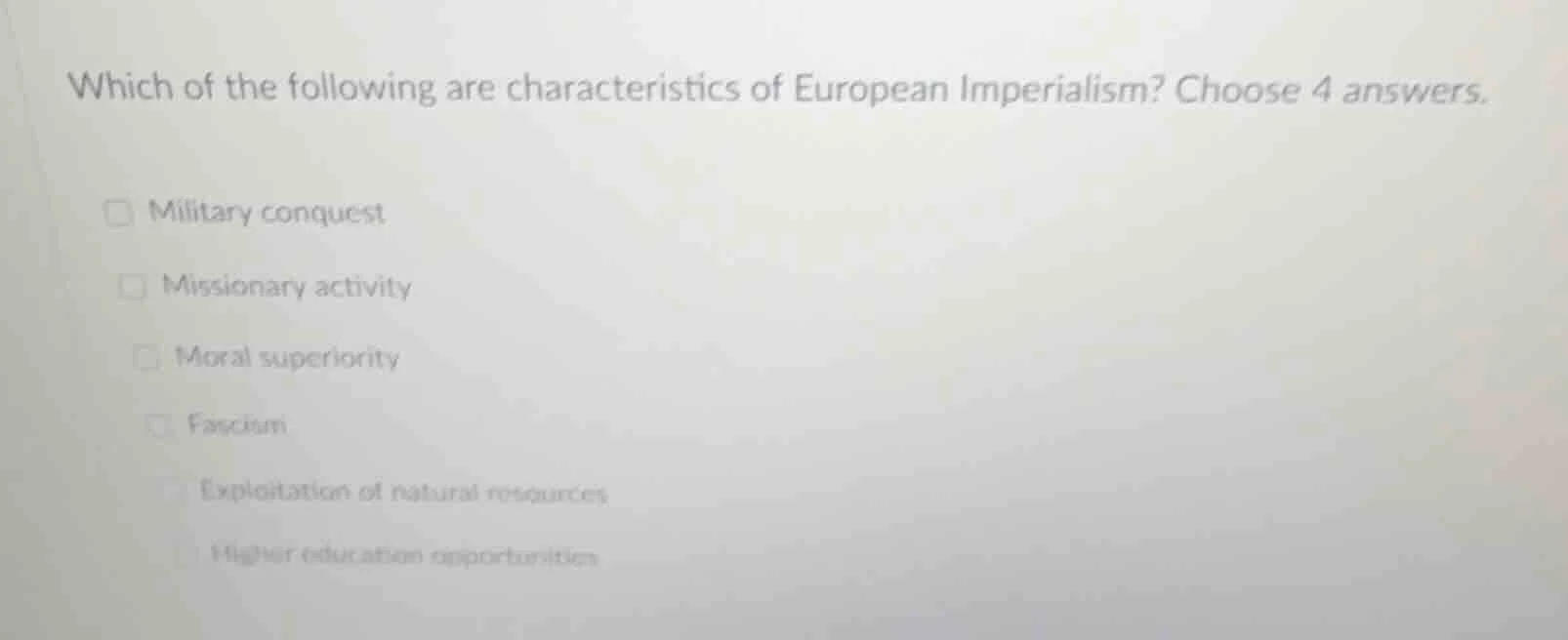 which of the following are characteristics of european imperialism? cho…