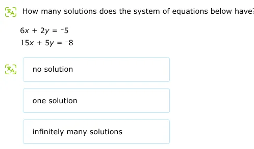 how many solutions does the system of equations below have? $6x + 2y = …