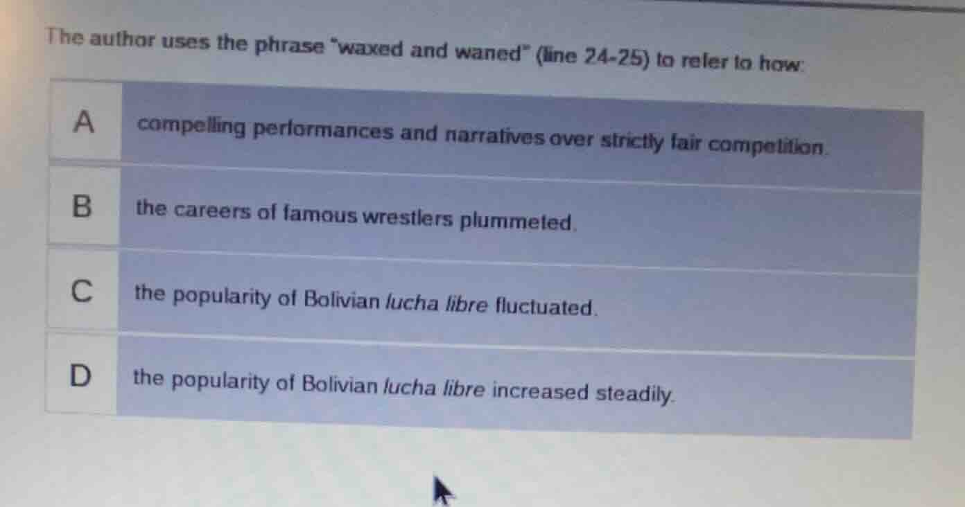 the author uses the phrase \waxed and waned\ (line 24-25) to refer to h…