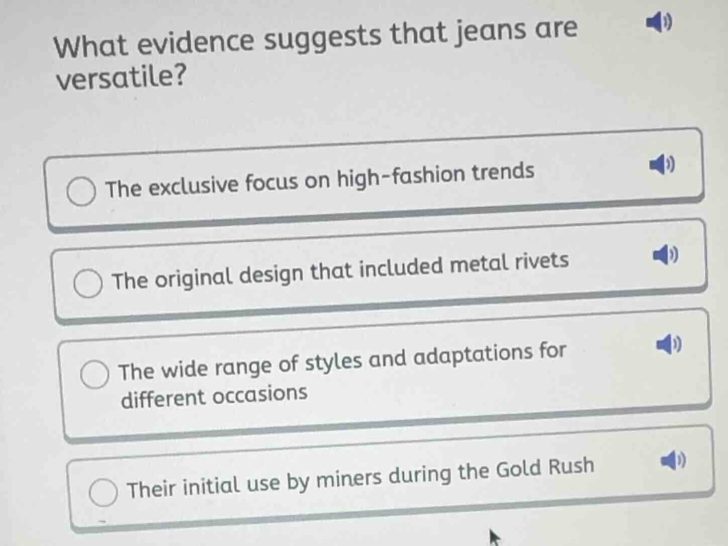 what evidence suggests that jeans are versatile? the exclusive focus on…