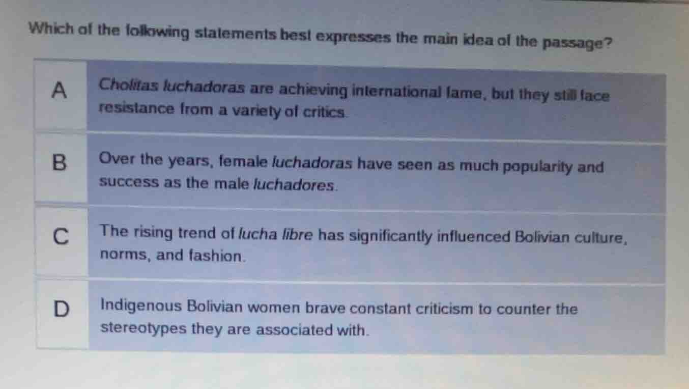 which of the following statements best expresses the main idea of the p…