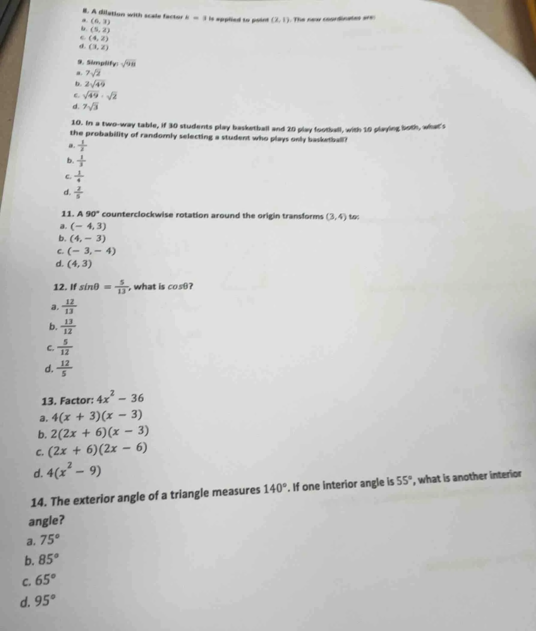 8. a dilation with scale factor ( k = 3 ) is applied to point ( (2, 1) …