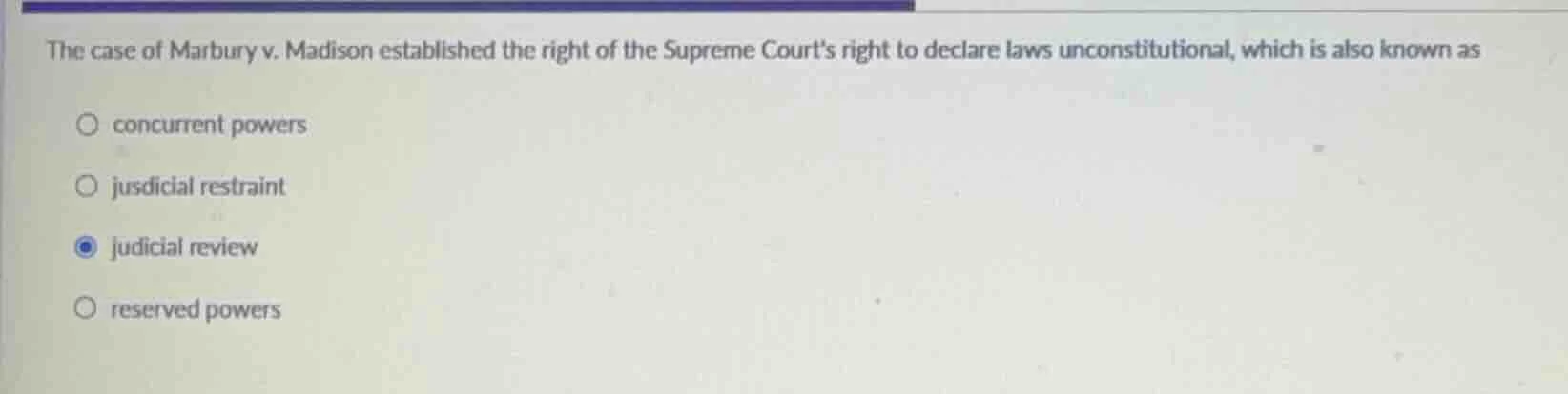 the case of marbury v. madison established the right of the supreme cou…