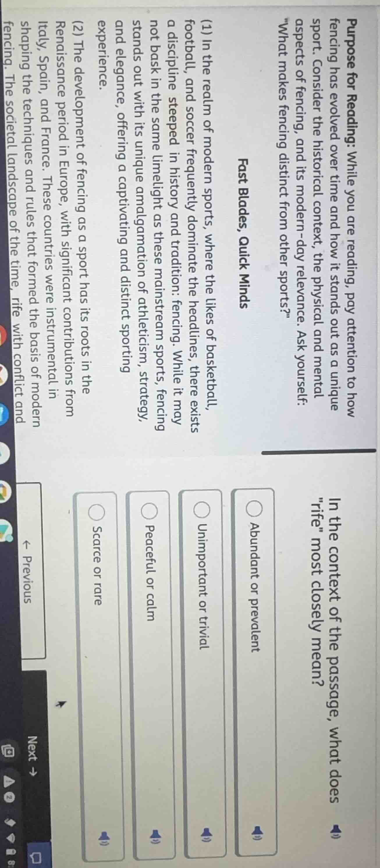 purpose for reading: while you are reading, pay attention to how fencin…