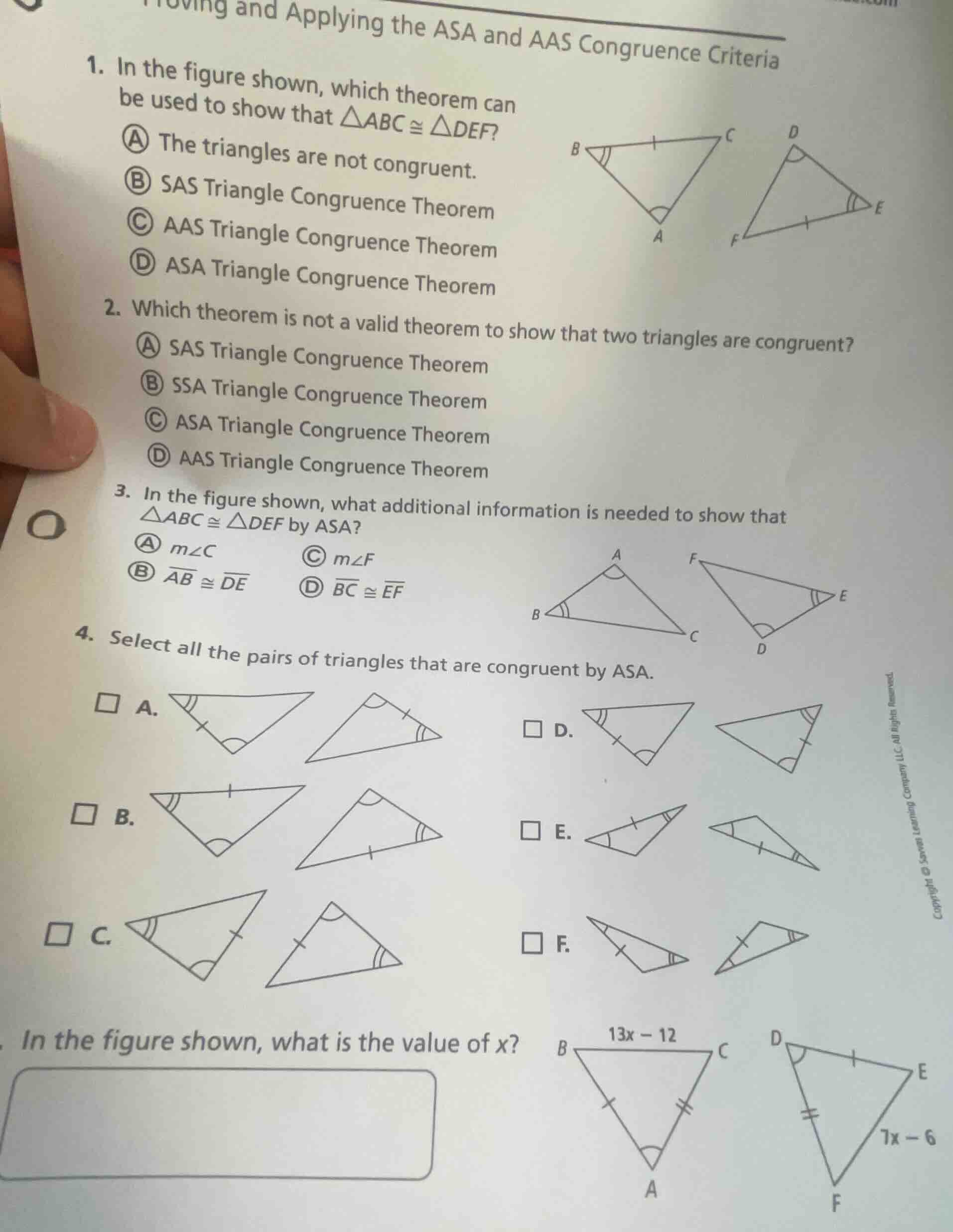proving and applying the asa and aas congruence criteria 1. in the figu…