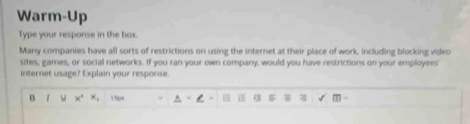 warm-up type your response in the box. many companies have all sorts of…