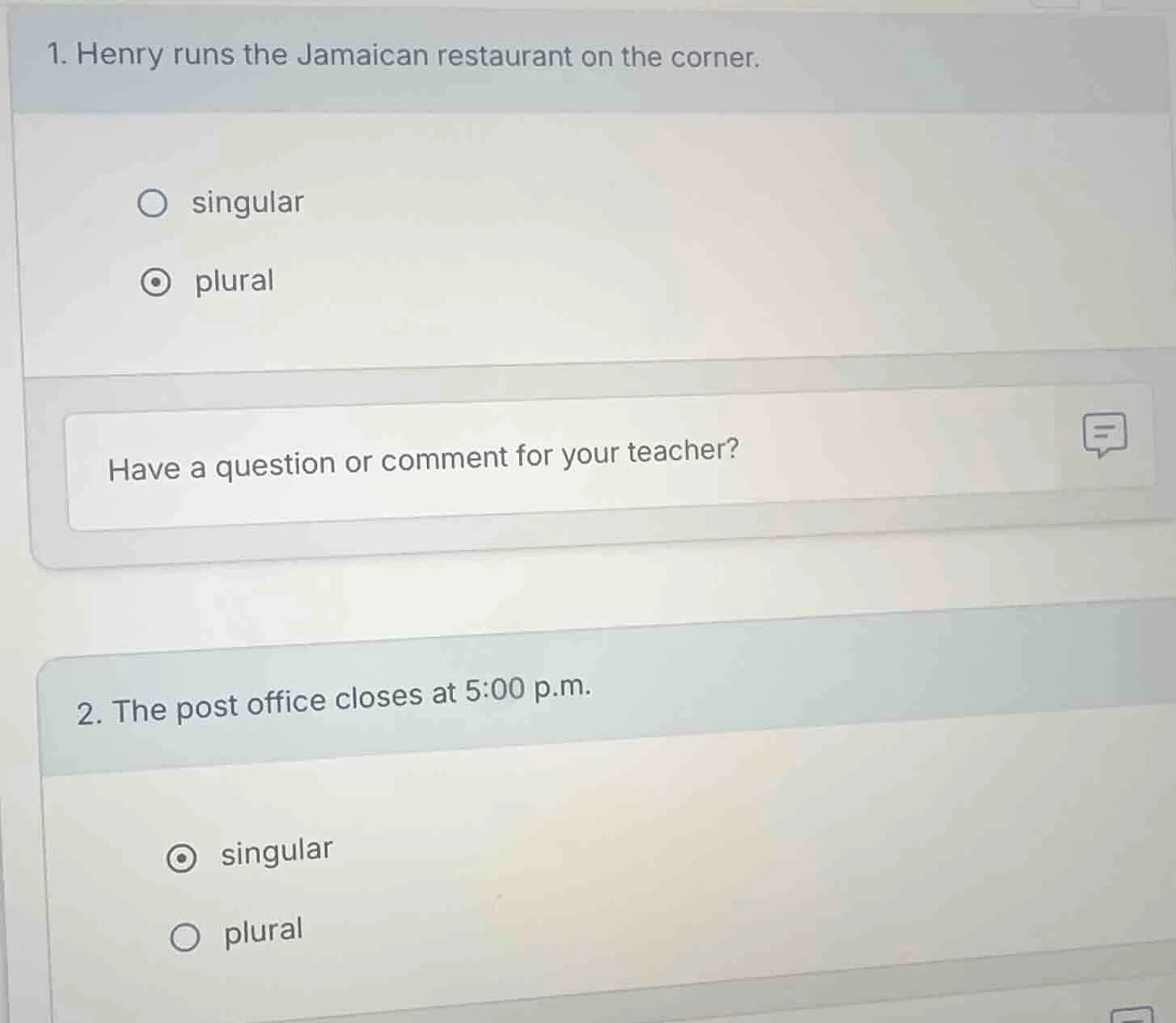 1. henry runs the jamaican restaurant on the corner. singular plural ha…