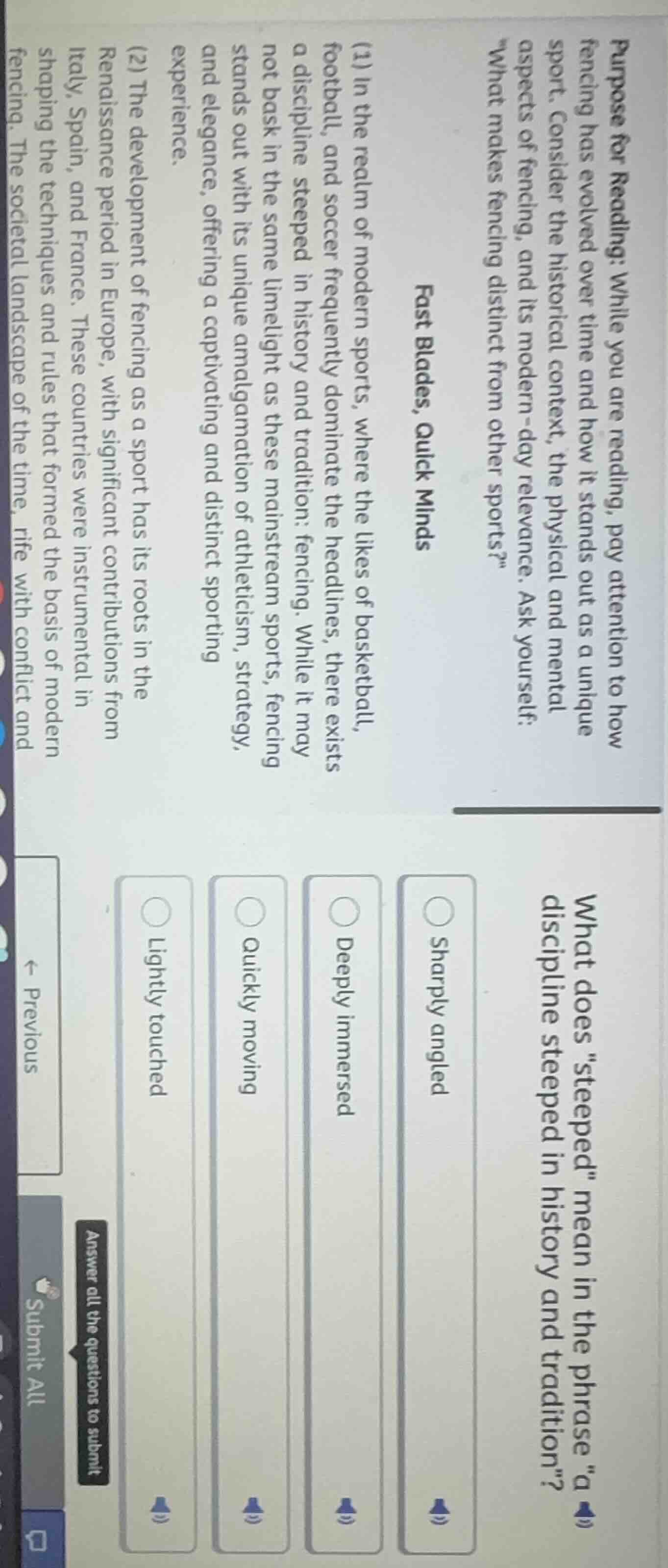 purpose for reading: while you are reading, pay attention to how fencin…