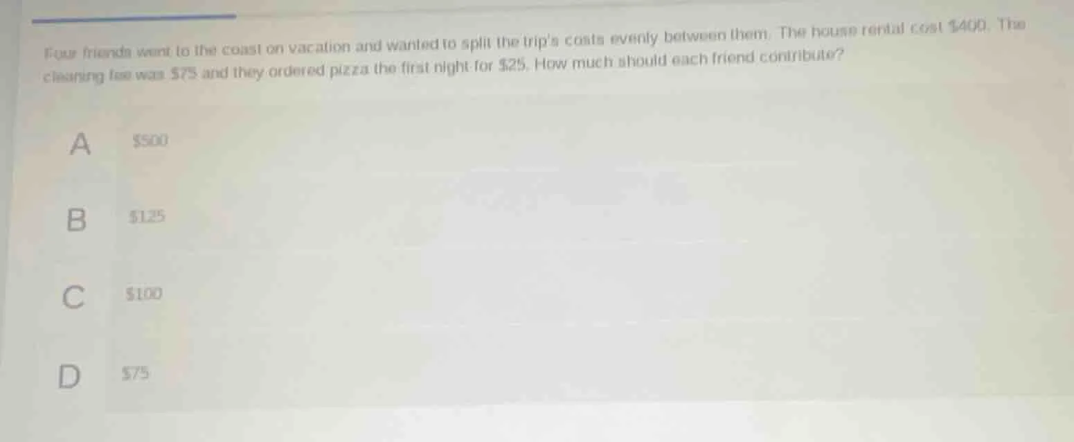 four friends went to the coast on vacation and wanted to split the trip…