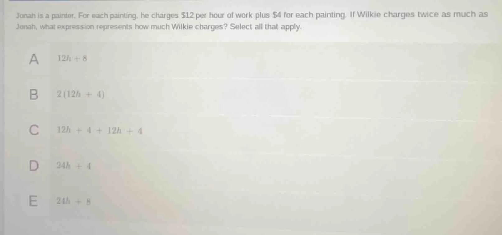 jonah is a painter. for each painting, he charges $12 per hour of work …