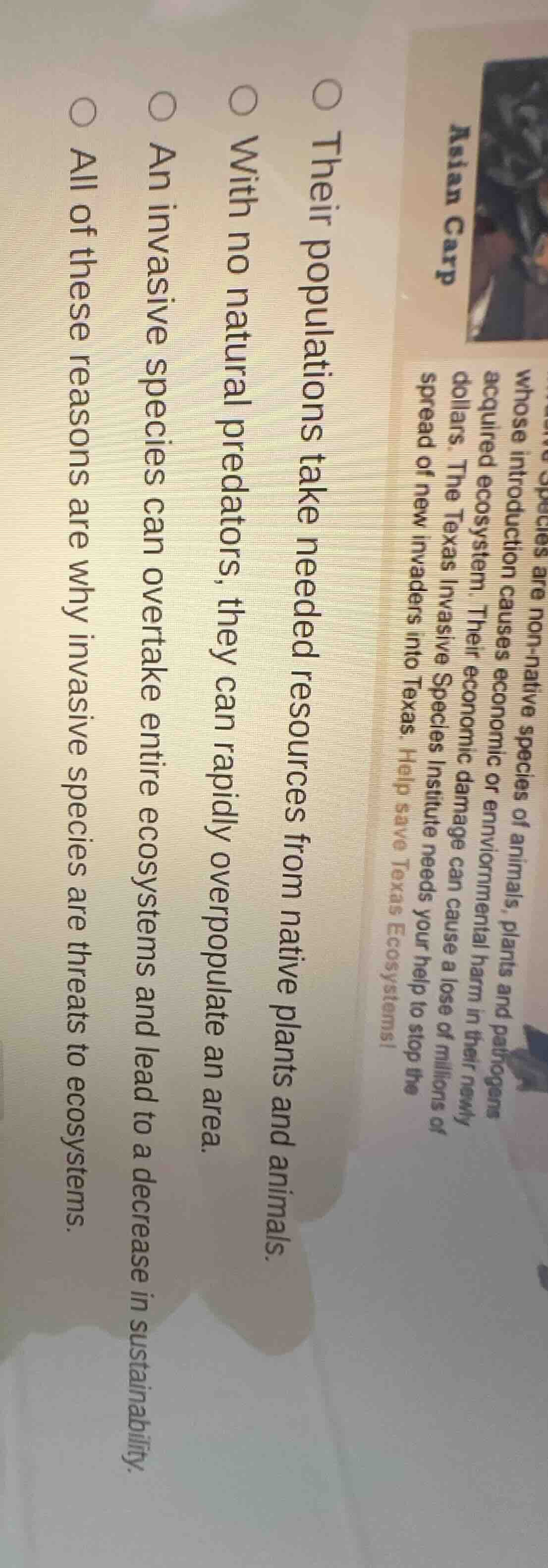 asian carp text about invasive species: non - native species of animals…