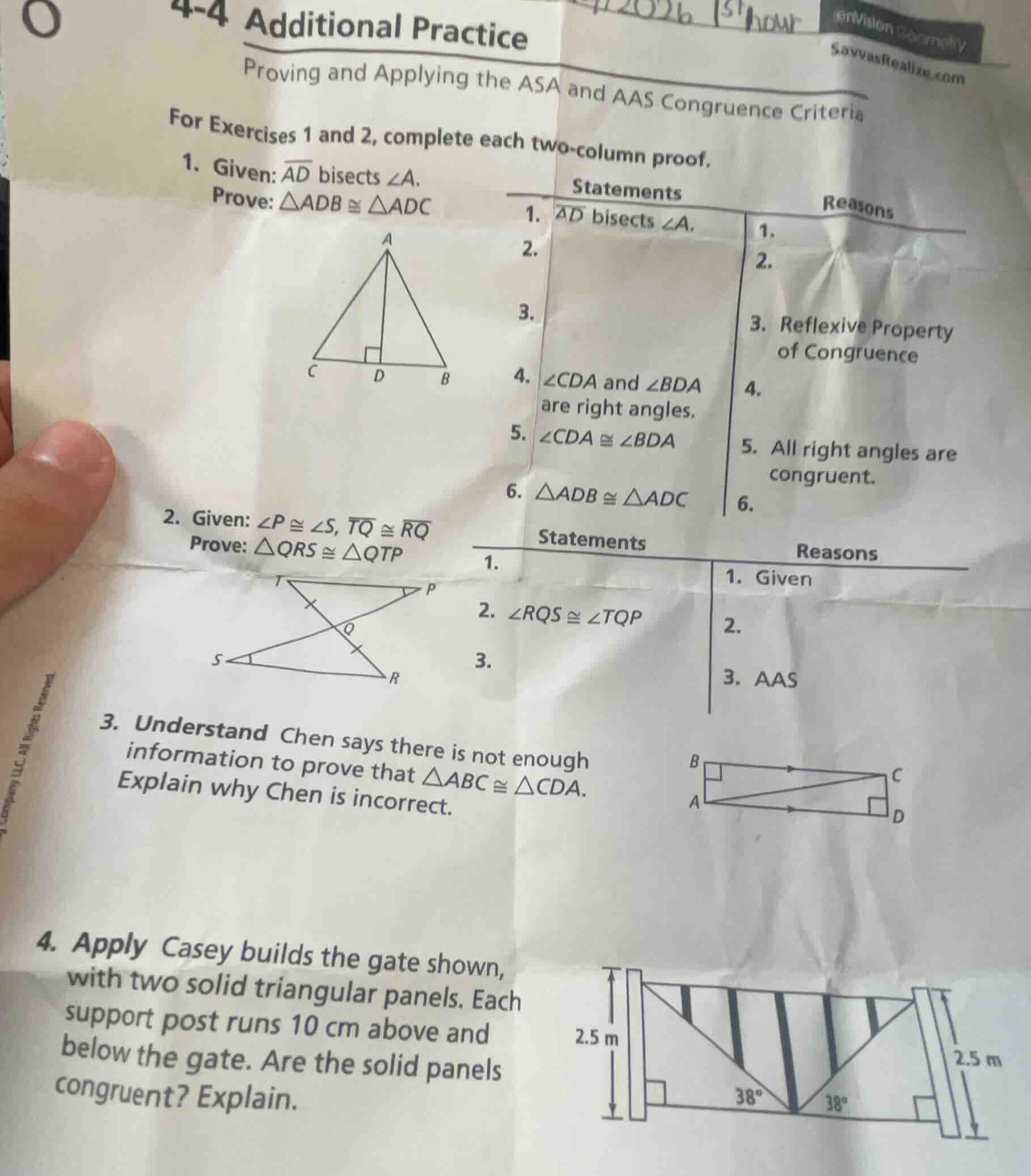 4-4 additional practice proving and applying the asa and aas congruence…