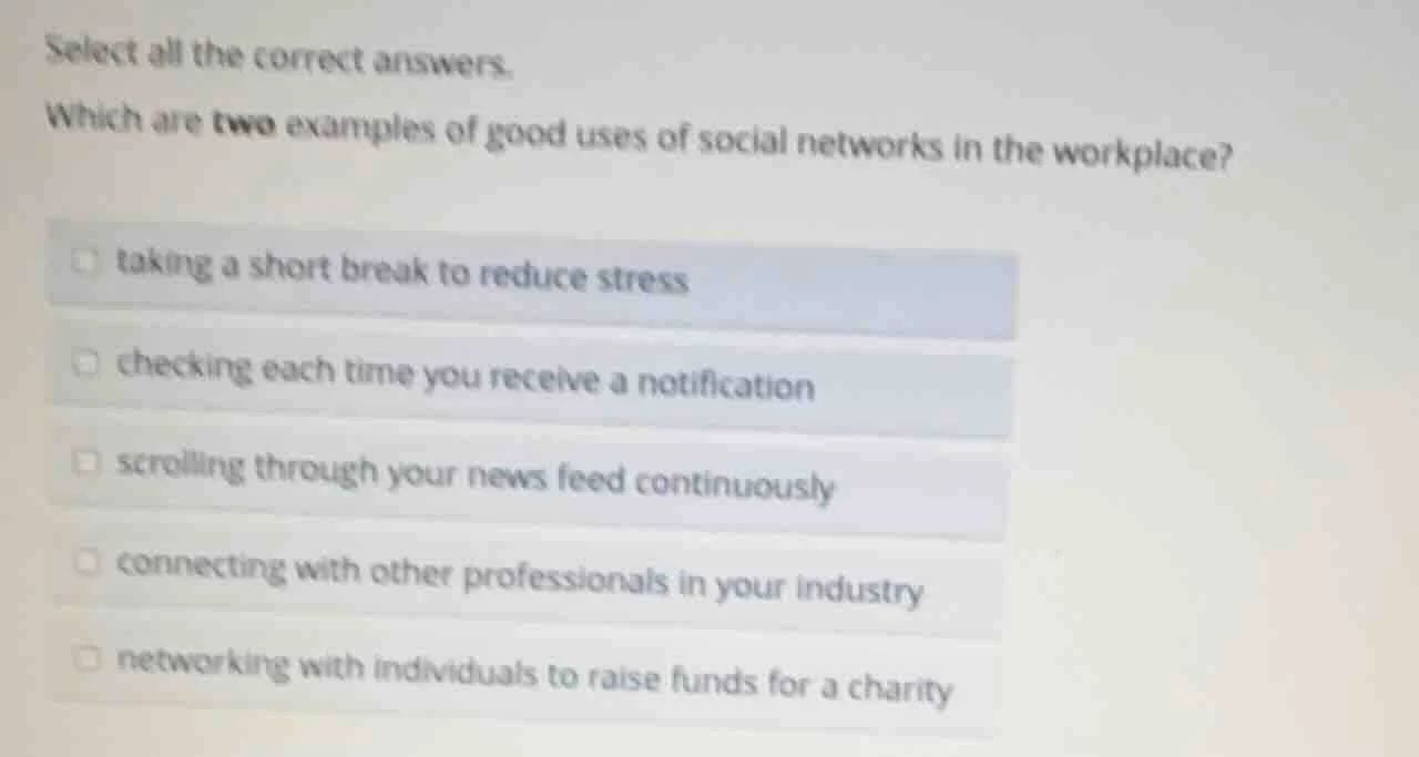 select all the correct answers. which are two examples of good uses of …