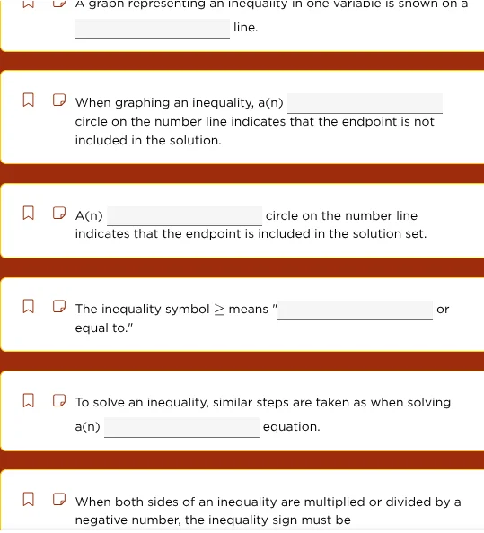 a graph representing an inequality in one variable is shown on a line. …
