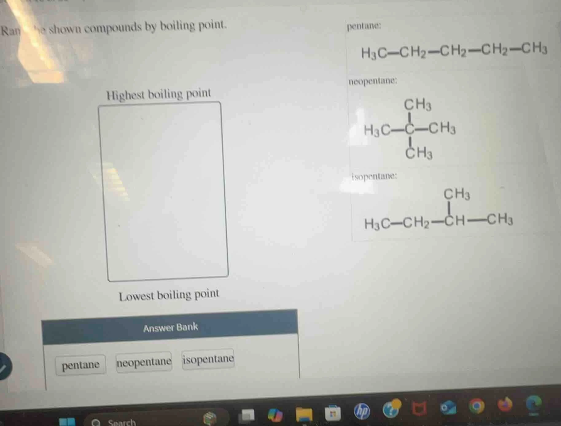 rank the shown compounds by boiling point. highest boiling point lowest…