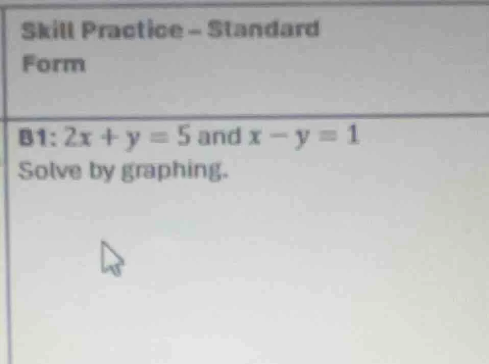 skill practice - standard form b1: 2x + y = 5 and x - y = 1 solve by gr…