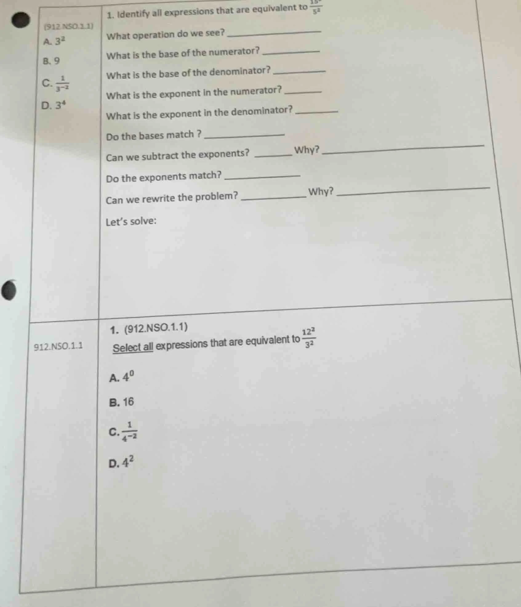 1. identify all expressions that are equivalent to \\(\\frac{15^2}{5^2}…