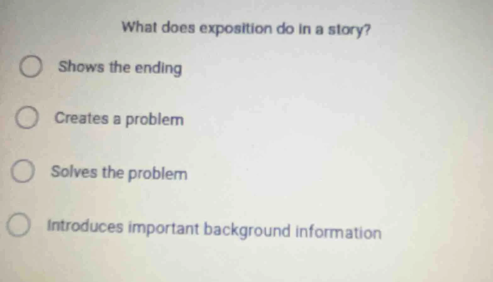 what does exposition do in a story? shows the ending creates a problem …