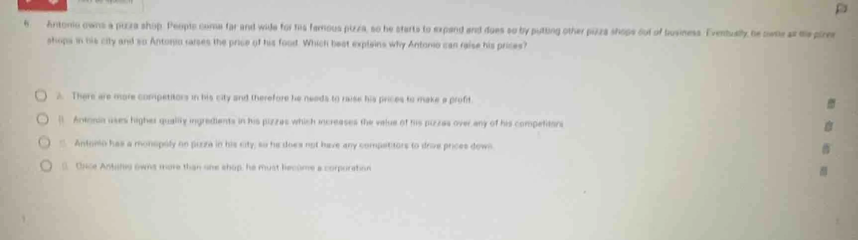 6. antonio owns a pizza shop. people come far and wide for his famous p…