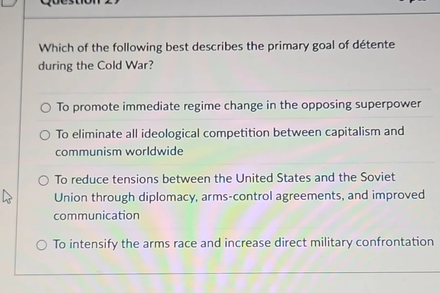 which of the following best describes the primary goal of détente durin…
