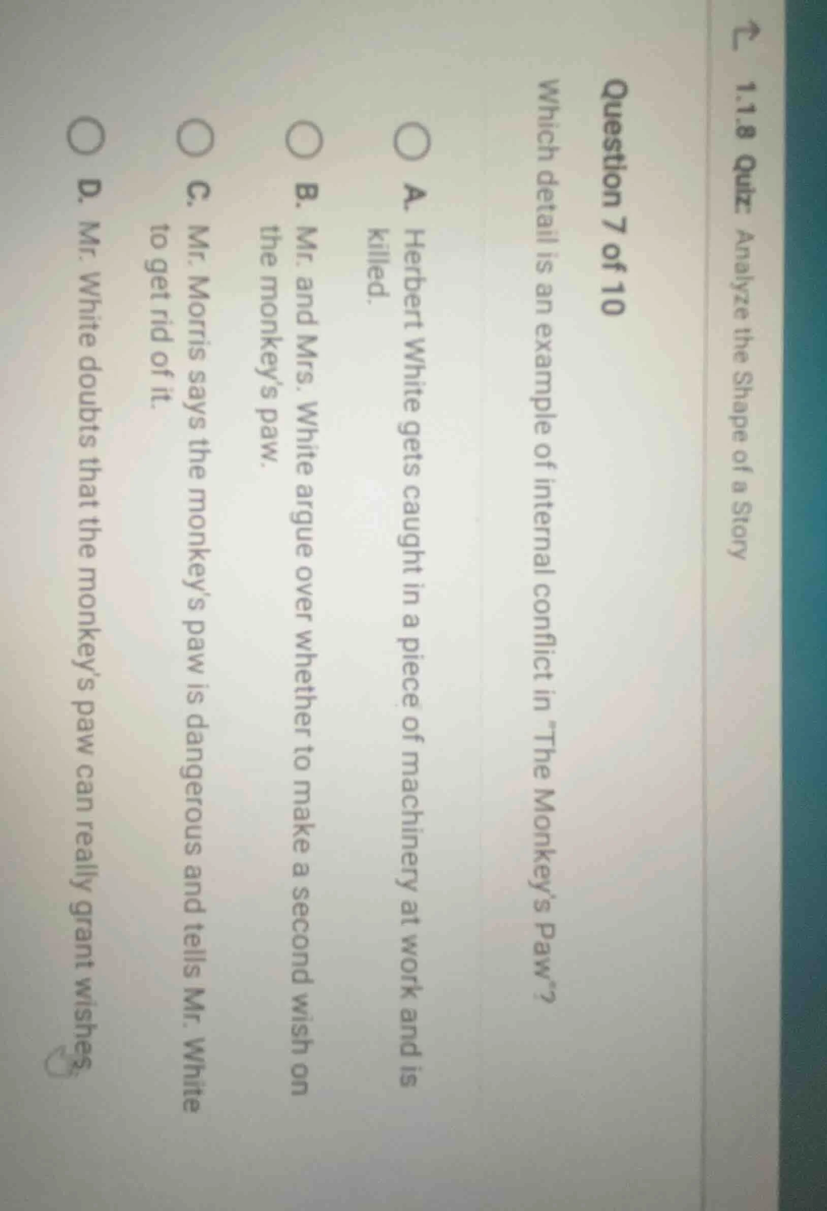 1.1.8 quiz: analyze the shape of a story question 7 of 10 which detail …