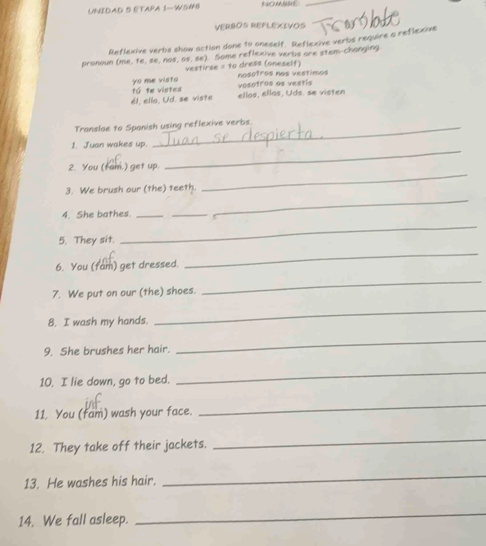 unidad 5 etapa 1-wsns verbos reflexivos reflexive verbs show action don…
