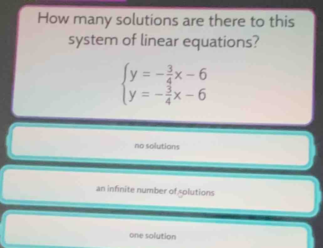 how many solutions are there to this system of linear equations? \\(\\b…
