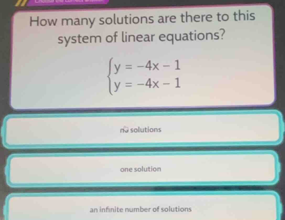 how many solutions are there to this system of linear equations? \\(\\b…