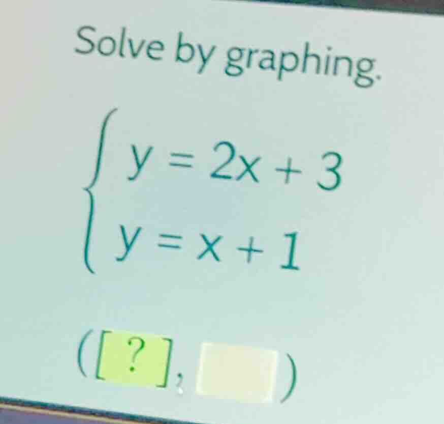 solve by graphing. \\begin{cases} y = 2x + 3 \\\\ y = x + 1 \\end{cases…