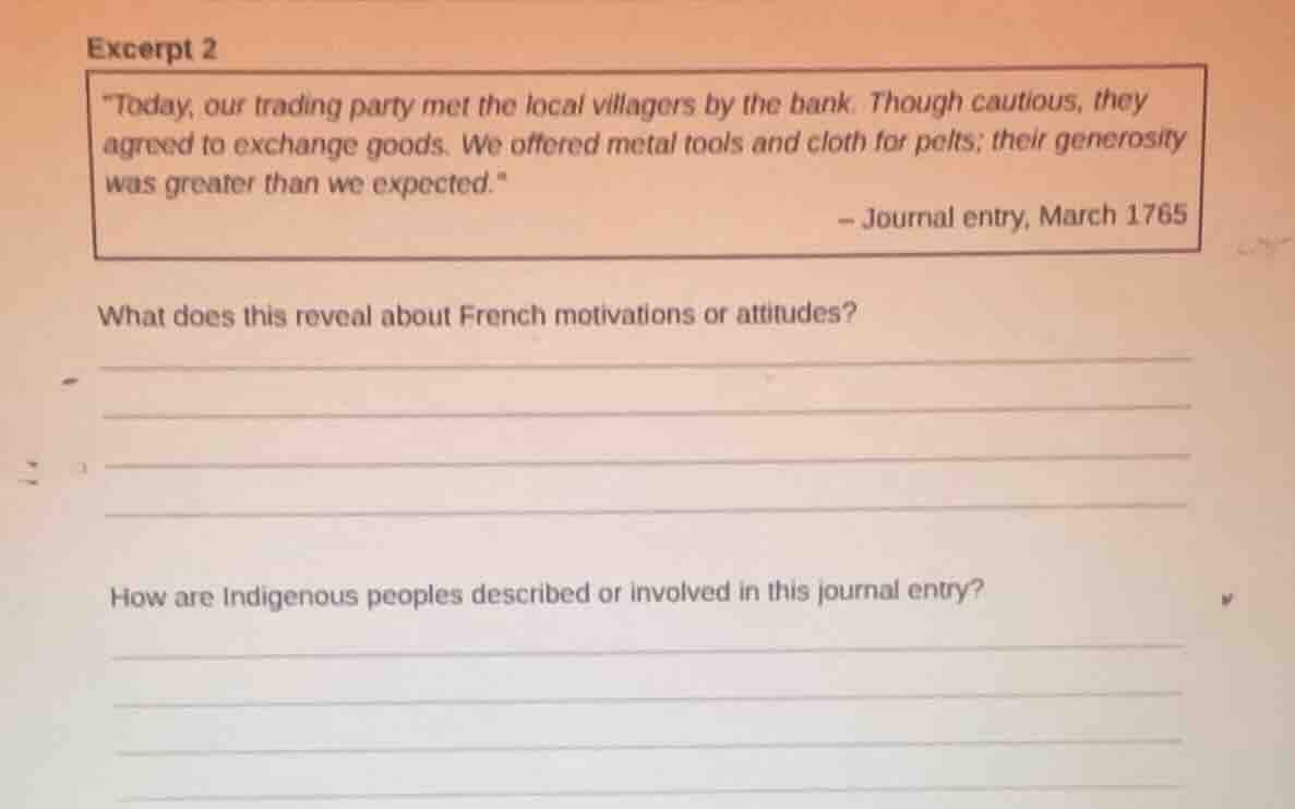 excerpt 2 \today, our trading party met the local villagers by the bank…