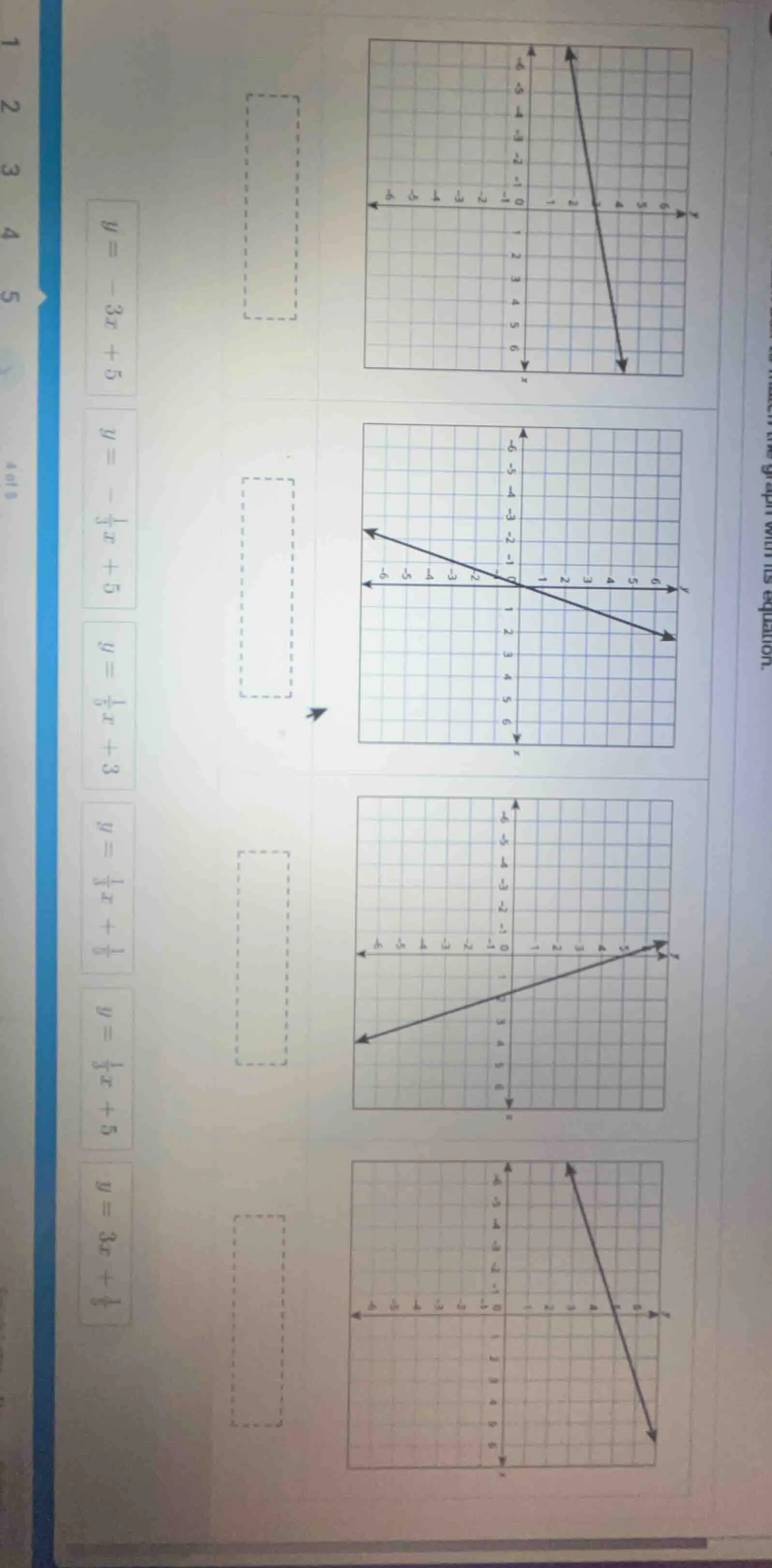 match the linear equation with its graph. equations: $y = -3x + 5$, $y …