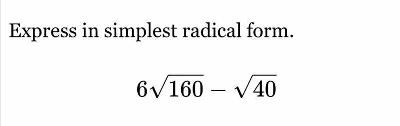 express in simplest radical form. $6\\sqrt{160} - \\sqrt{40}$