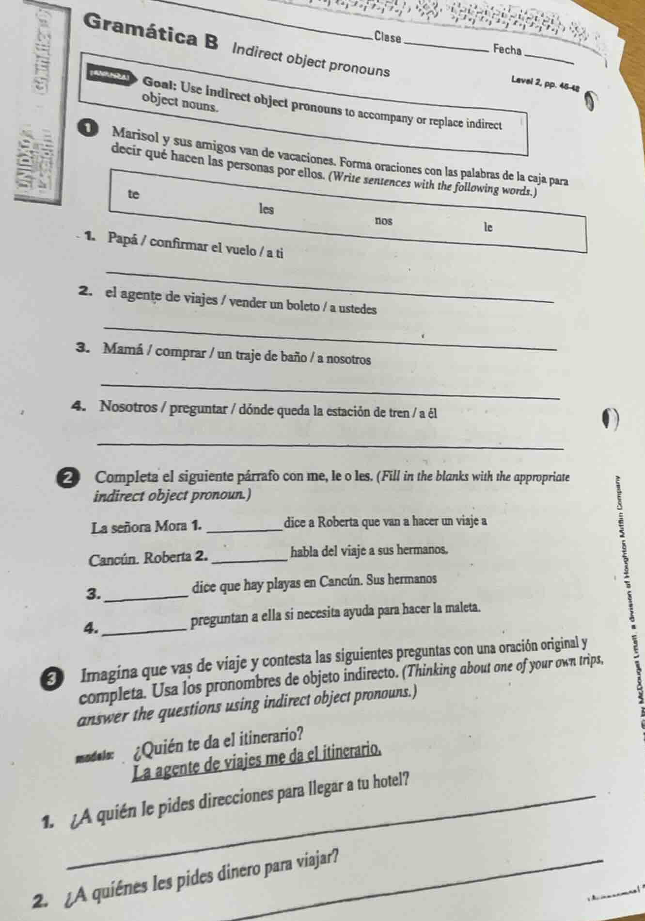 gramática b indirect object pronouns goal: use indirect object pronouns…