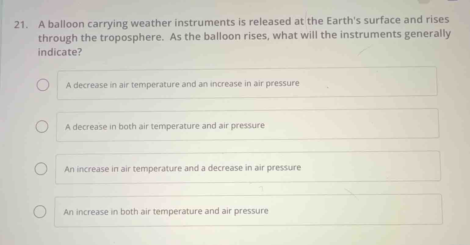 21. a balloon carrying weather instruments is released at the earths su…