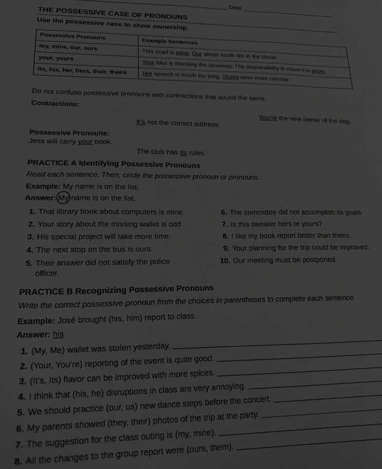 the possessive case of pronouns date use the possessive case to show ow…
