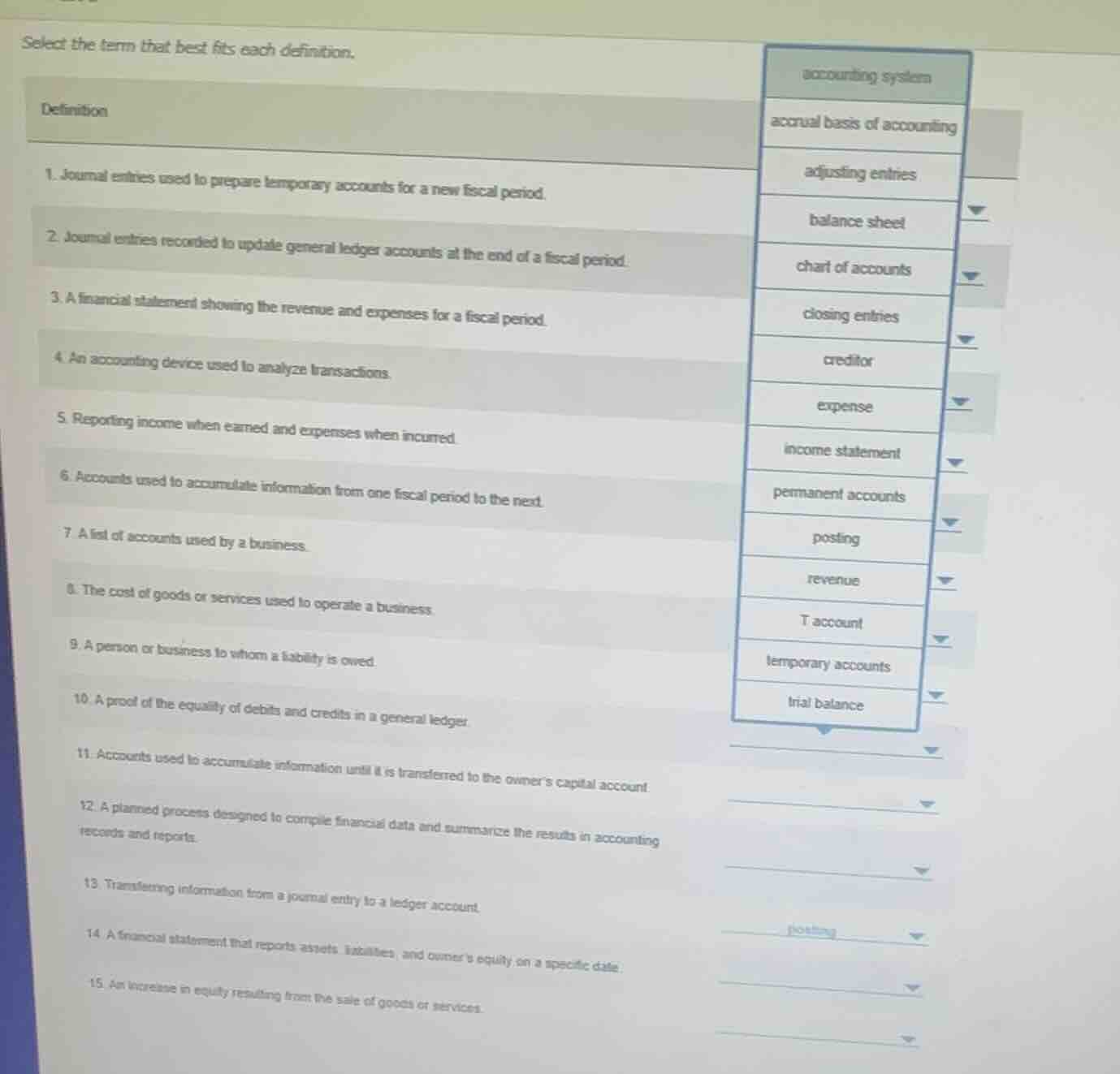 select the term that best fits each definition. definition 1. journal e…