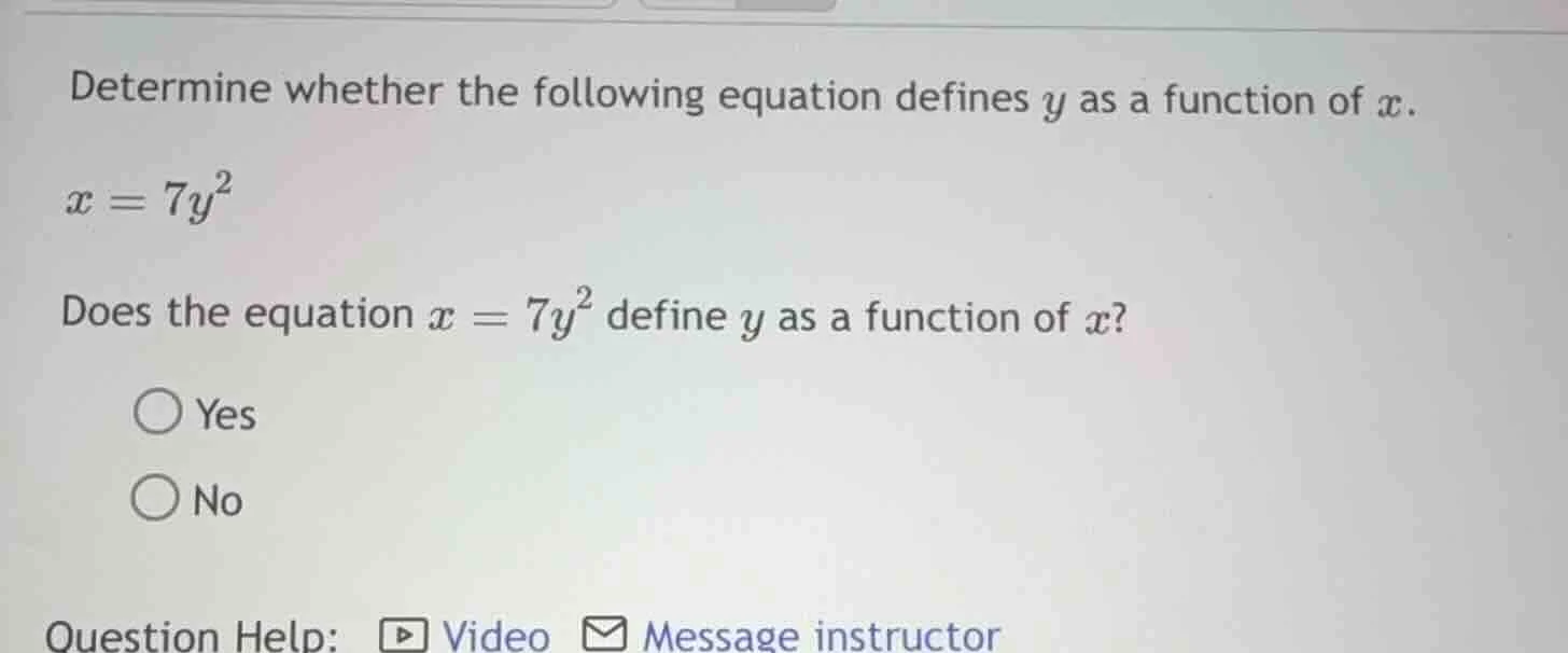 determine whether the following equation defines y as a function of x. …