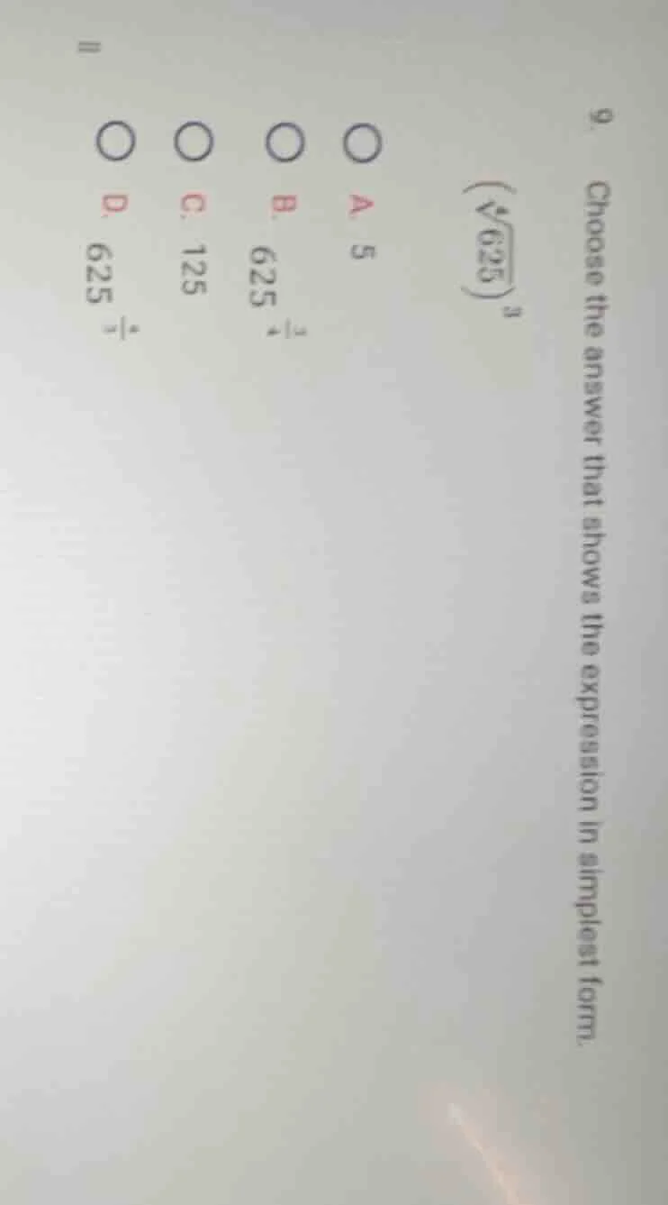 9. choose the answer that shows the expression in simplest form. $left(…