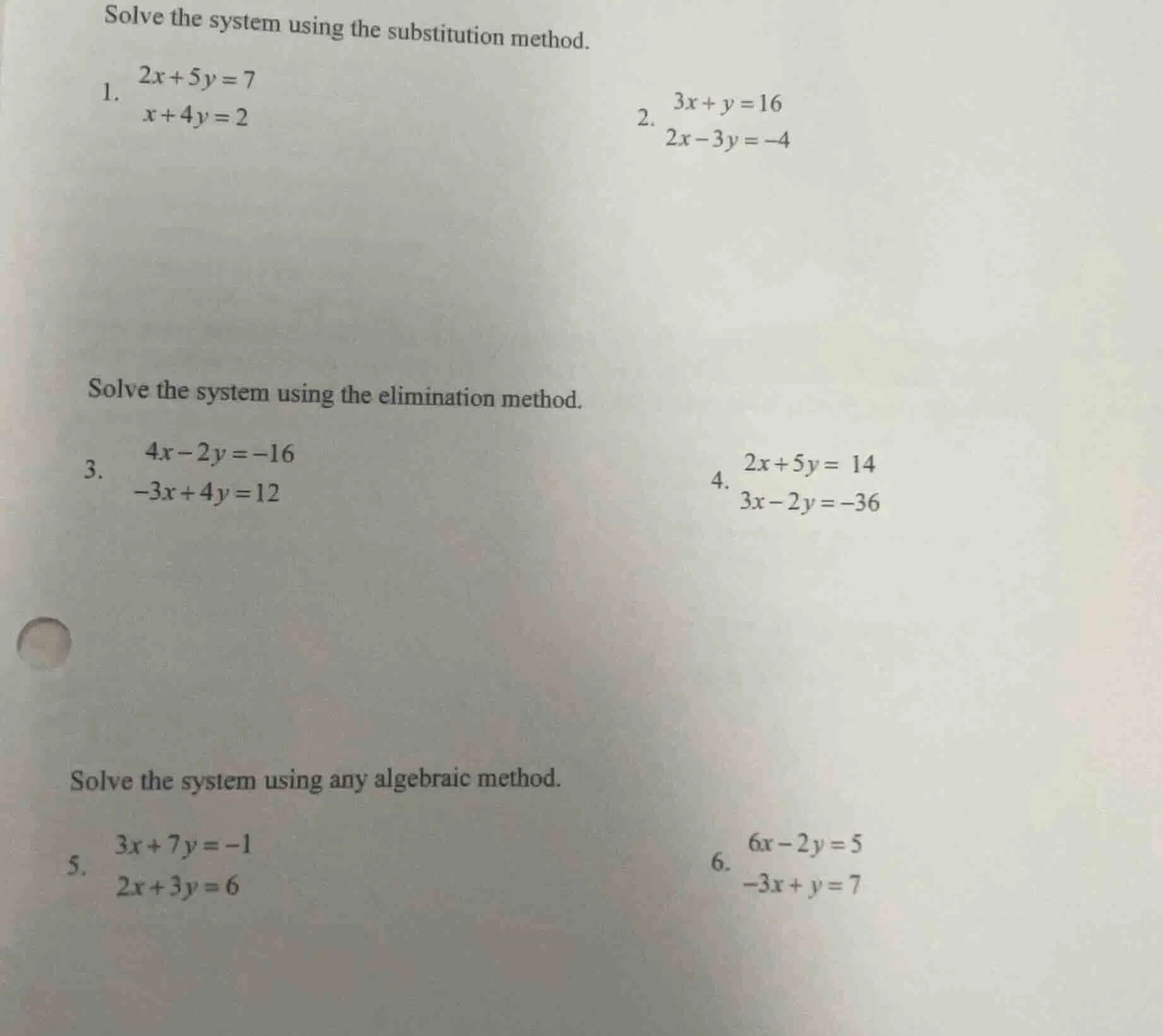 solve the system using the substitution method. 1. $\\begin{cases}2x + …