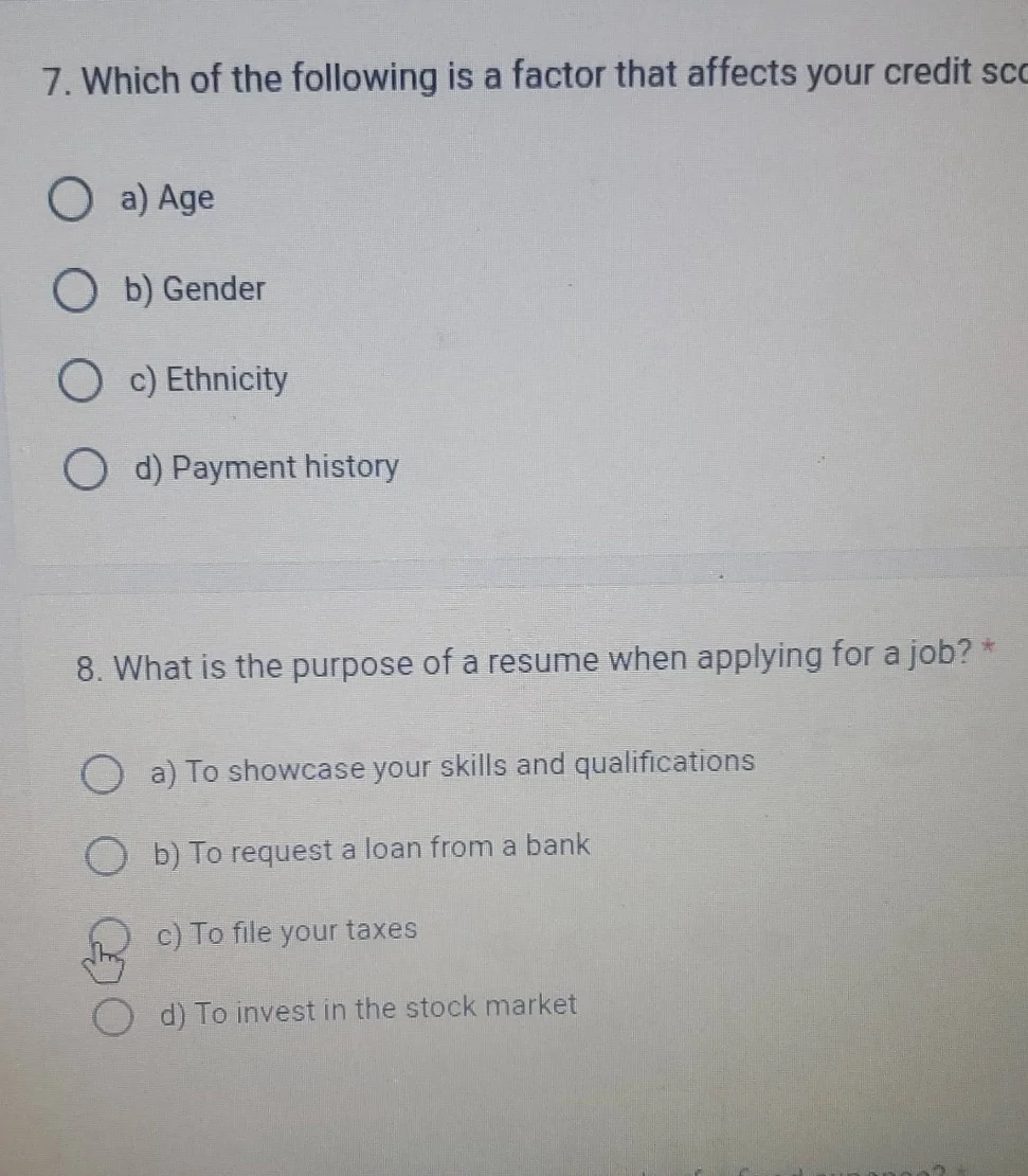 7. which of the following is a factor that affects your credit sco a) a…