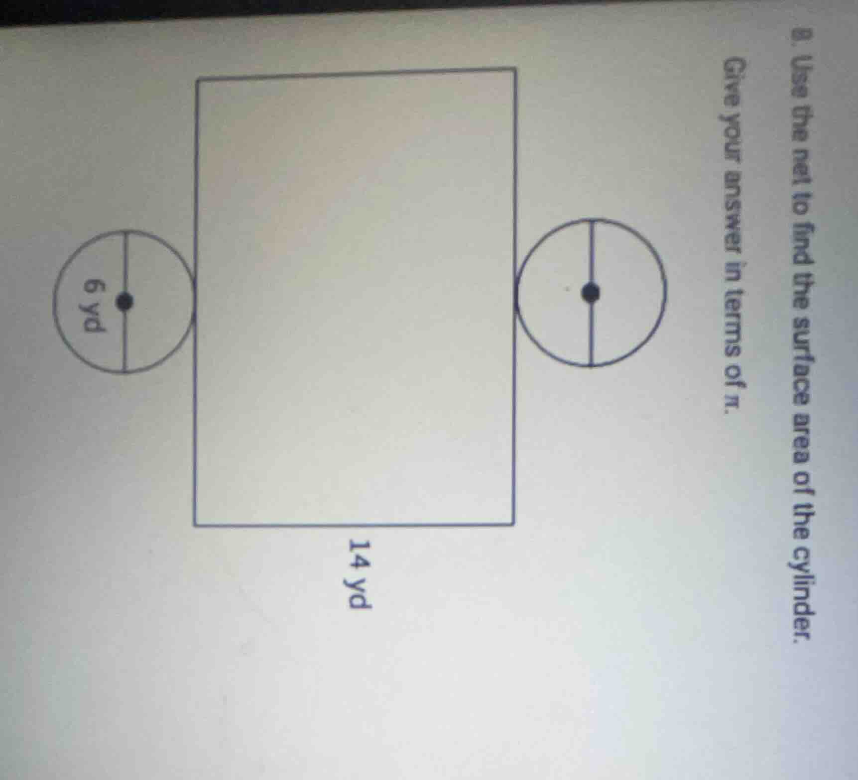 9. use the net to find the surface area of the cylinder. give your answ…