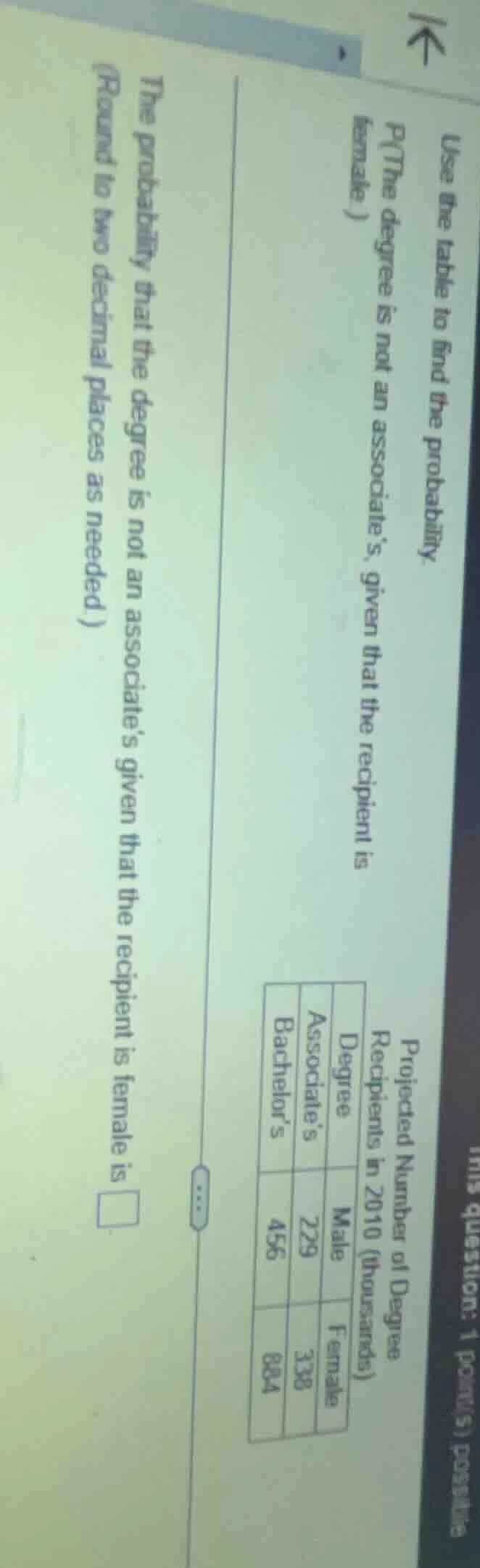 use the table to find the probability.\\( p(\\text{the degree is not an…