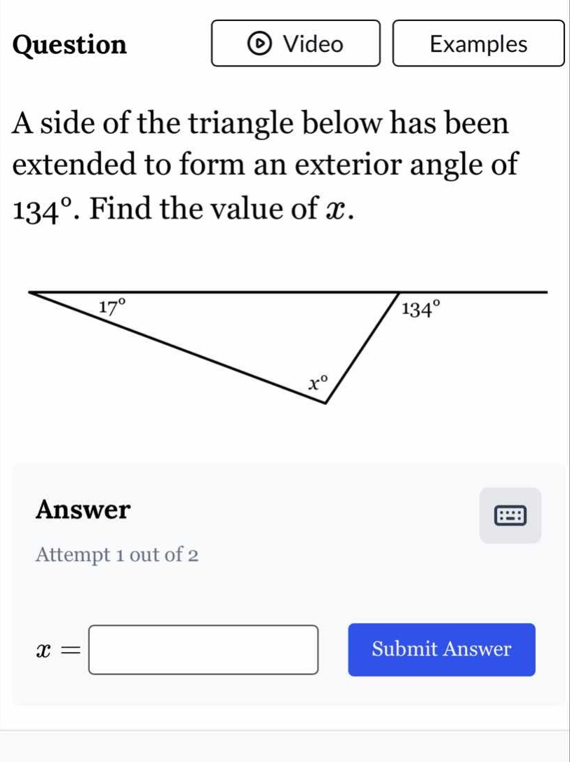 question a side of the triangle below has been extended to form an exte…