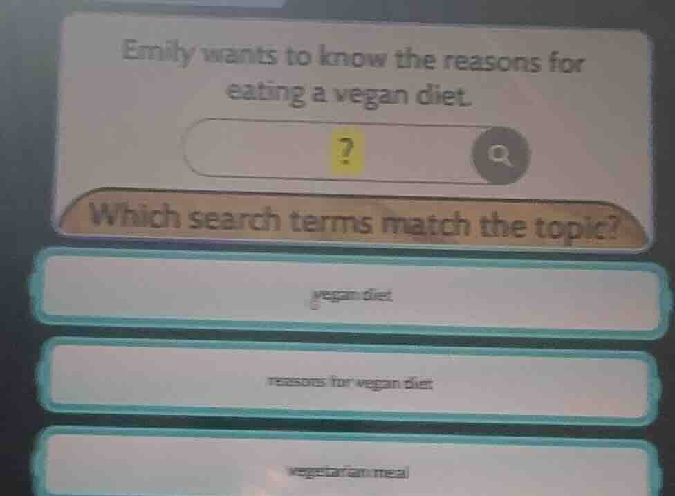 emily wants to know the reasons for eating a vegan diet. ? which search…