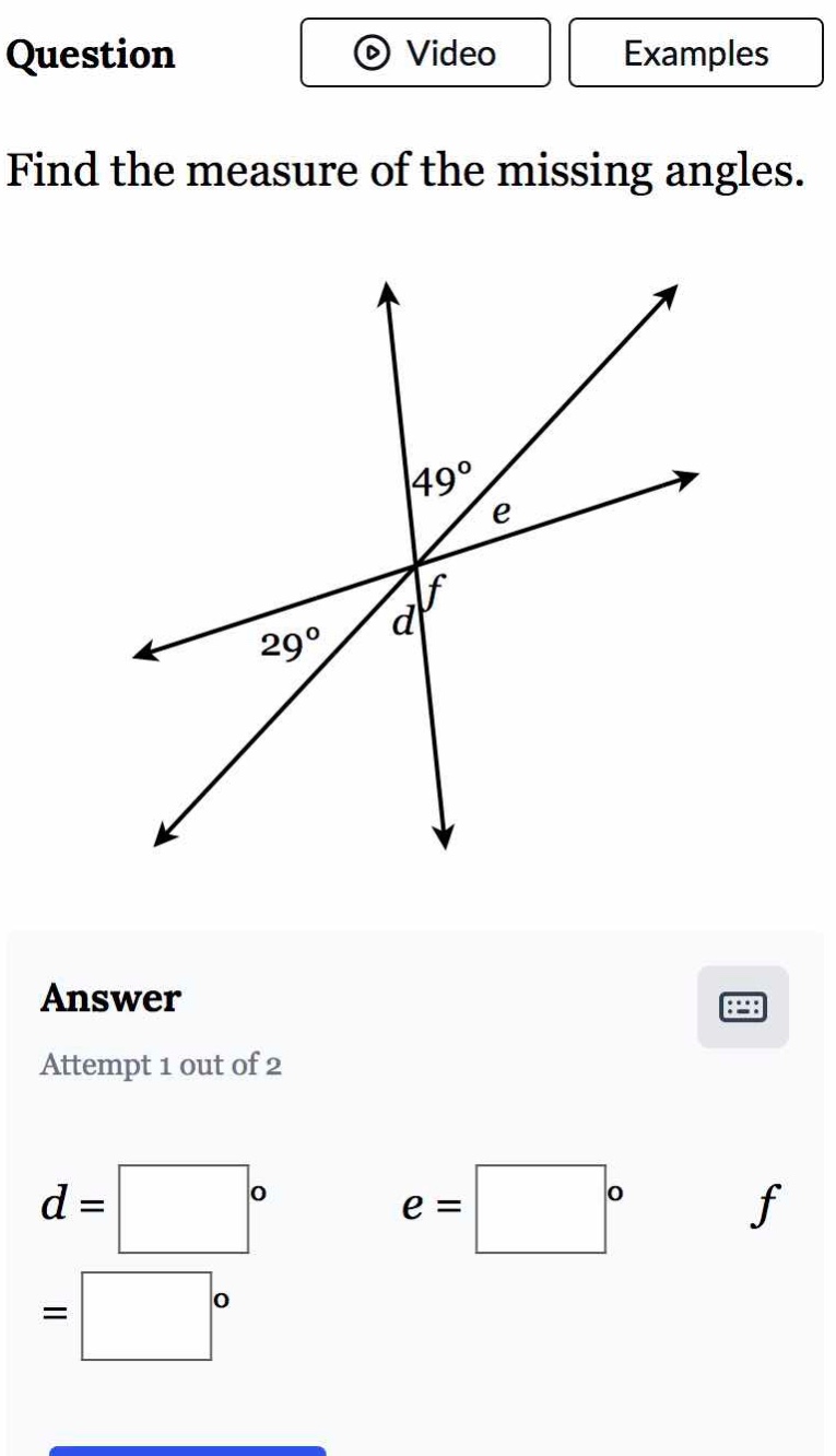 question find the measure of the missing angles. (figure with angles 49…